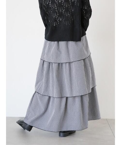 ehka sopo（エヘカソポ）の「ギンガムティアードスカート(セットアップ可)（スカート・レディース・ブラック/オレンジ/ベージュ/グリーン・F）」の7枚目の写真