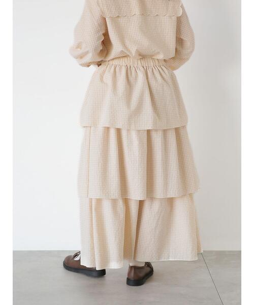 ehka sopo（エヘカソポ）の「ギンガムティアードスカート(セットアップ可)（スカート・レディース・ブラック/オレンジ/ベージュ/グリーン・F）」の11枚目の写真