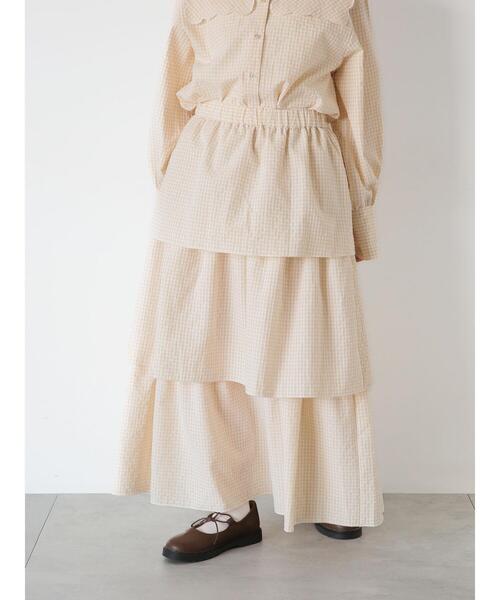 ehka sopo（エヘカソポ）の「ギンガムティアードスカート(セットアップ可)（スカート・レディース・ブラック/オレンジ/ベージュ/グリーン・F）」の12枚目の写真