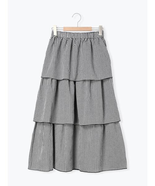 ehka sopo（エヘカソポ）の「ギンガムティアードスカート(セットアップ可)（スカート・レディース・ブラック/オレンジ/ベージュ/グリーン・F）」の13枚目の写真