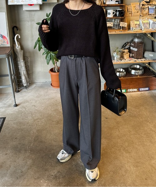 LE MORE（リモア）の「ボートネックラグランニット（ニット/セーター・レディース・アイボリー/ブラック・FREE）」の3枚目の写真