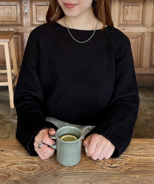 LE MORE（リモア）の「ボートネックラグランニット（ニット/セーター・レディース・アイボリー/ブラック・FREE）」の5枚目の写真