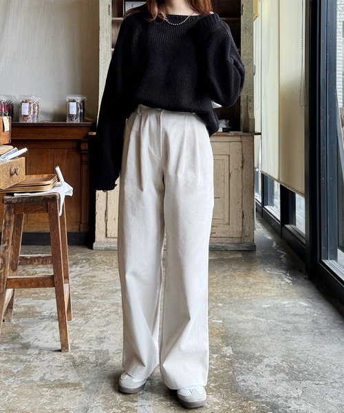 LE MORE（リモア）の「ボートネックラグランニット（ニット/セーター・レディース・アイボリー/ブラック・FREE）」の6枚目の写真