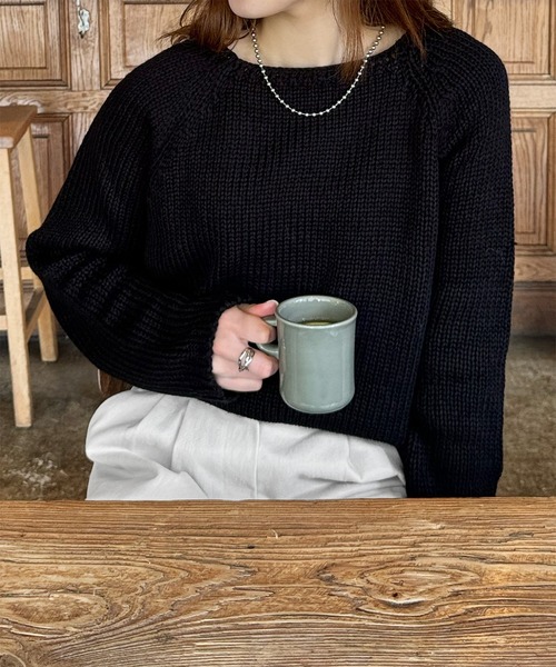 LE MORE（リモア）の「ボートネックラグランニット（ニット/セーター・レディース・アイボリー/ブラック・FREE）」の7枚目の写真