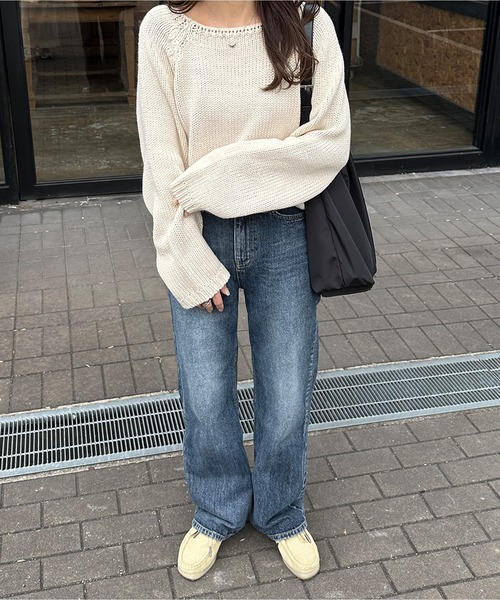 LE MORE（リモア）の「ボートネックラグランニット（ニット/セーター・レディース・アイボリー/ブラック・FREE）」の13枚目の写真