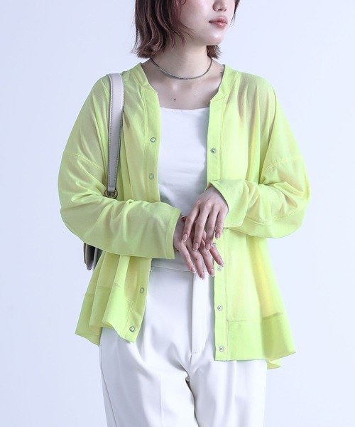 n'OrLABEL（ノアールレーベル）の「『シアーカットソーカーディガン』（カーディガン/ボレロ・レディース・ライトグリーン/ブラック/オフホワイト・FREE）」の3枚目の写真