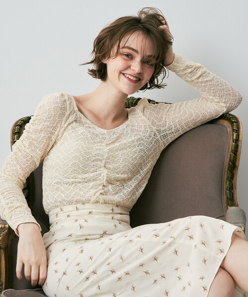 DEICY（デイシー）の「シャーリングレースカットソー（Tシャツ/カットソー・レディース・アイボリー/ブラック・FREE）」の2枚目の写真