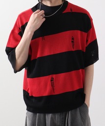JUNGLESTORM ダメージ加工ボーダービッグニット