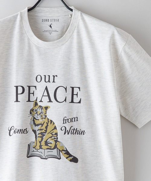 UNIIT（ユニット）の「汗染みの目立たないTシャツ ZEROSTAIN　ゼロステイン 犬猫 アニマルプリントTシャツ 防汚 UVカット 撥水（Tシャツ/カットソー・メンズ・オフホワイト/ブルー/ミント/ホワイト・SMALL/LARGE/MEDIUM/X-LARGE）」の2枚目の写真