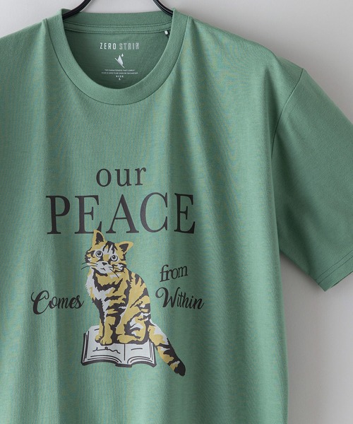 UNIIT（ユニット）の「汗染みの目立たないTシャツ ZEROSTAIN　ゼロステイン 犬猫 アニマルプリントTシャツ 防汚 UVカット 撥水（Tシャツ/カットソー・メンズ・オフホワイト/ブルー/ミント/ホワイト・SMALL/LARGE/MEDIUM/X-LARGE）」の3枚目の写真