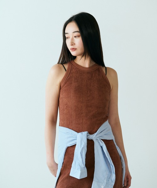 MILLER(ミラー)の「▲R.P.miller/ミラー Prib AS tankOP カップ付き パイル パネルリブ バックスリット アメスリワンピ(ワンピース・レディース・ネイビー/キャメル・FREE)」の2枚目の写真