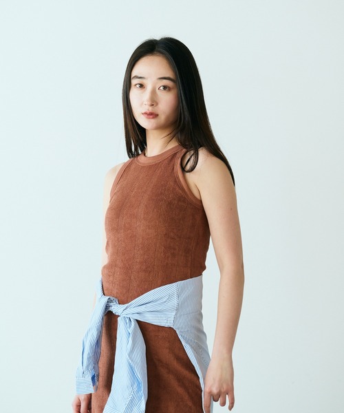 MILLER(ミラー)の「▲R.P.miller/ミラー Prib AS tankOP カップ付き パイル パネルリブ バックスリット アメスリワンピ(ワンピース・レディース・ネイビー/キャメル・FREE)」の10枚目の写真