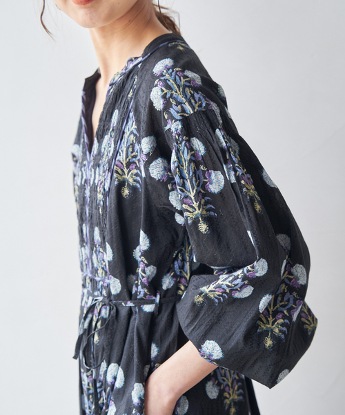 ワンピース NE QUITTEZ PAS COTTON JQD MARIGOLD PRINT Cotton Jacquard Marigold Print Shirring Dress | Pasand by ne