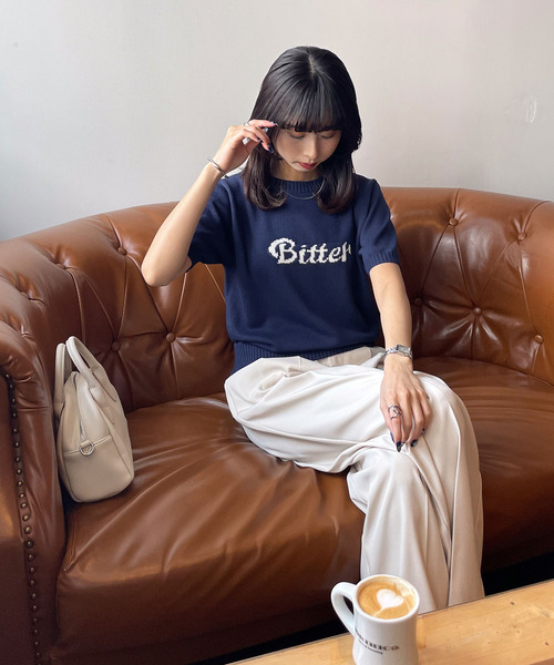 FRAMeWORK ジャガードロゴ　SWEATニット　ベージュ セール】ループロゴジャガードニット（ニット/セーター