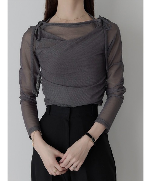 amel(エイメル)の「チュールレイヤードリボントップス/チャコール(Tシャツ/カットソー・レディース・チャコールグレー・FREE)」の10枚目の写真