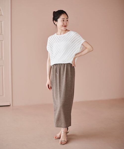 le.coeur blanc（ルクールブラン）の「透かし編みバイヤス柄ニット（ニット/セーター・レディース・アイボリー/ネイビー・38）」の3枚目の写真