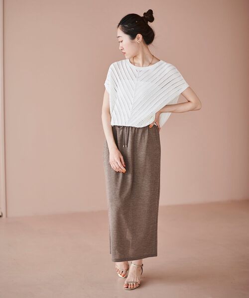 le.coeur blanc（ルクールブラン）の「透かし編みバイヤス柄ニット（ニット/セーター・レディース・アイボリー/ネイビー・38）」の4枚目の写真