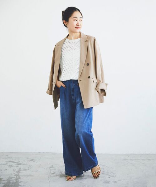 le.coeur blanc（ルクールブラン）の「透かし編みバイヤス柄ニット（ニット/セーター・レディース・アイボリー/ネイビー・38）」の6枚目の写真