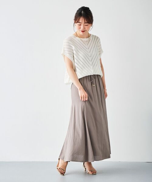 le.coeur blanc（ルクールブラン）の「透かし編みバイヤス柄ニット（ニット/セーター・レディース・アイボリー/ネイビー・38）」の7枚目の写真