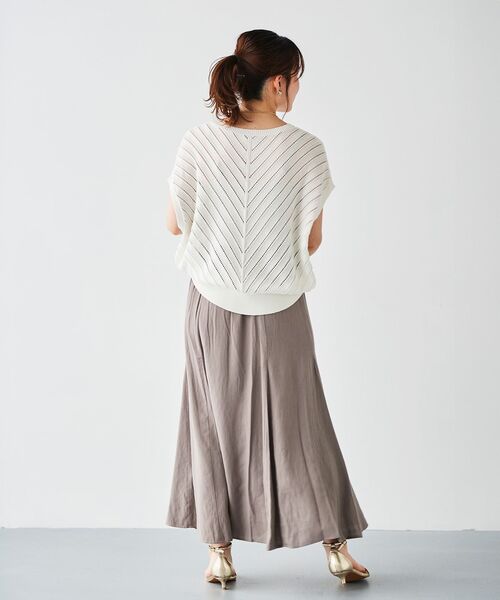 le.coeur blanc（ルクールブラン）の「透かし編みバイヤス柄ニット（ニット/セーター・レディース・アイボリー/ネイビー・38）」の9枚目の写真