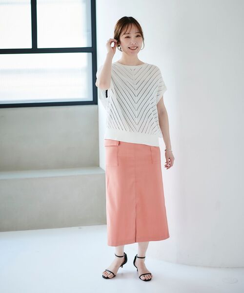 le.coeur blanc（ルクールブラン）の「透かし編みバイヤス柄ニット（ニット/セーター・レディース・アイボリー/ネイビー・38）」の10枚目の写真