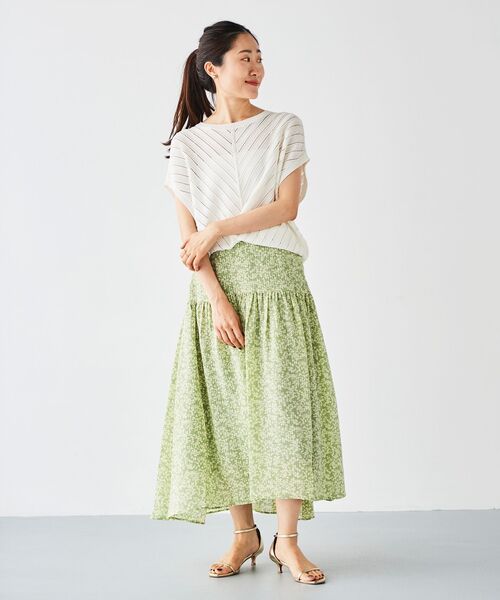 le.coeur blanc（ルクールブラン）の「透かし編みバイヤス柄ニット（ニット/セーター・レディース・アイボリー/ネイビー・38）」の11枚目の写真