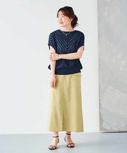 le.coeur blanc（ルクールブラン）の「透かし編みバイヤス柄ニット（ニット/セーター・レディース・アイボリー/ネイビー・38）」の12枚目の写真