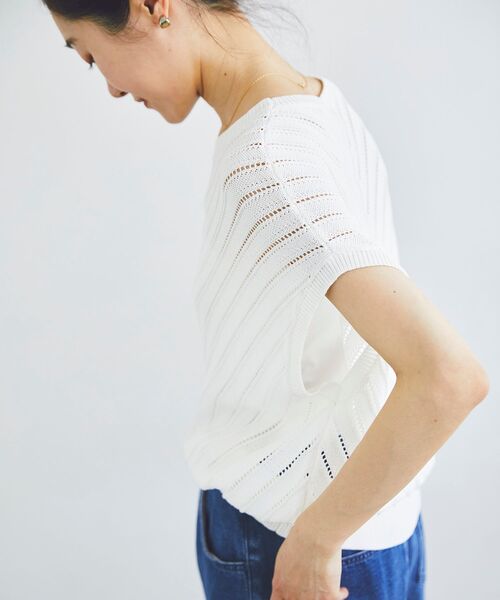 le.coeur blanc（ルクールブラン）の「透かし編みバイヤス柄ニット（ニット/セーター・レディース・アイボリー/ネイビー・38）」の22枚目の写真