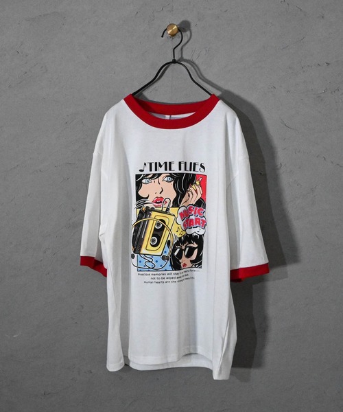 Ritzy（リッツィー）の「16/TC 天竺リンガープリントTシャツ(LUCK OUT、TIME FLIES) レディース メンズ（Tシャツ/カットソー・メンズ・ホワイト×レッド/ホワイト×ブラック/ブラック×ホワイト/ホワイト×グリーン/ブラック系その他/ホワイト系その他/ホワイト系その他2/ホワイト系その他3・MEDIUM/LARGE/X-LARGE/SMALL）」の5枚目の写真