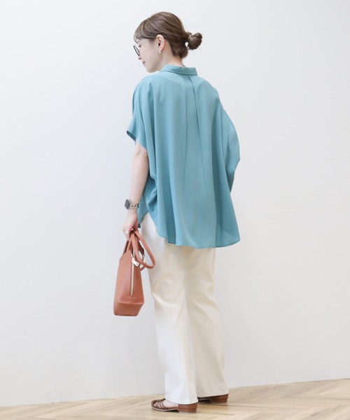 PLEATS PLEASE フレンチスリーブチュニック シャツカラー セール】サラックールフレンチスリーブシャツ（シャツ/ブラウス