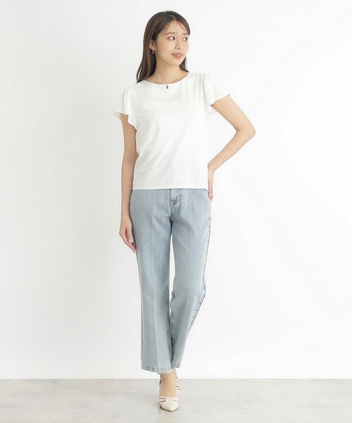 index(インデックス)の「◆《6color》UV フレアスリーブトップス フロントパール調デザイン【接触冷感/洗濯機洗い可】(Tシャツ/カットソー・レディース・ナチュラル/ブラウン系その他/オフホワイト/ネイビー/ライトブルー/ネイビー系5・38/42/36/40)」の9枚目の写真