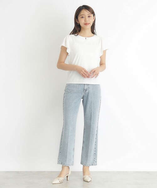 index(インデックス)の「◆《6color》UV フレアスリーブトップス フロントパール調デザイン【接触冷感/洗濯機洗い可】(Tシャツ/カットソー・レディース・ナチュラル/ブラウン系その他/オフホワイト/ネイビー/ライトブルー/ネイビー系5・38/42/36/40)」の10枚目の写真