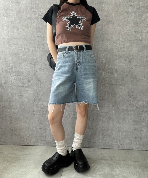 WEGO（ウィゴー）の「WEGO/ベルト付きハーフデニムパンツ（デニムパンツ・レディース・ブルー系1・MEDIUM/LARGE）」の8枚目の写真