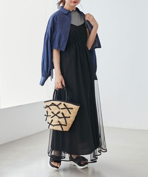 MAJESTIC LEGON（マジェスティックレゴン）の「リボンバスケットバッグ（かごバッグ・レディース・ブラック・FREE）」の2枚目の写真