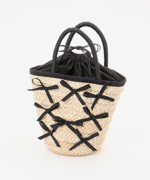MAJESTIC LEGON（マジェスティックレゴン）の「リボンバスケットバッグ（かごバッグ・レディース・ブラック・FREE）」の4枚目の写真