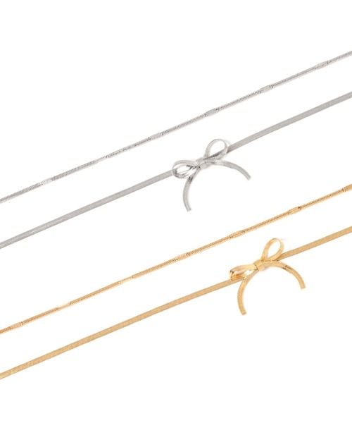 BAYFLOW（ベイフロー）の「ステンレス 2連リボンネックレス（ネックレス・レディース・ゴールド/シルバー・FREE）」の3枚目の写真