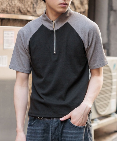 3.3 Field Trip （3.3フィールドトリップ）の「3.3 Field Trip／ ハーフジップT（Tシャツ/カットソー・メンズ・グレー/アイボリー・LARGE/MEDIUM）」の2枚目の写真