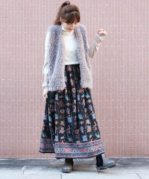 チチカカ（チチカカ）の「コットンメヒコプリントスカート（スカート・レディース・ブラック/オレンジ/グリーン・FREE）」の6枚目の写真