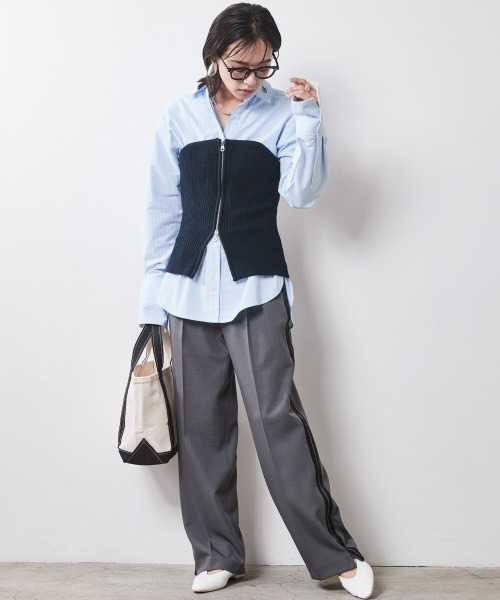 CHIC STYLE(シックスタイル)の「 ワイドカフスシャツ <大きいサイズ有>シックスタイル (シャツ/ブラウス・レディース・オフホワイト/ブルー系・M/L/LL/3L/4L/5L)」の13枚目の写真