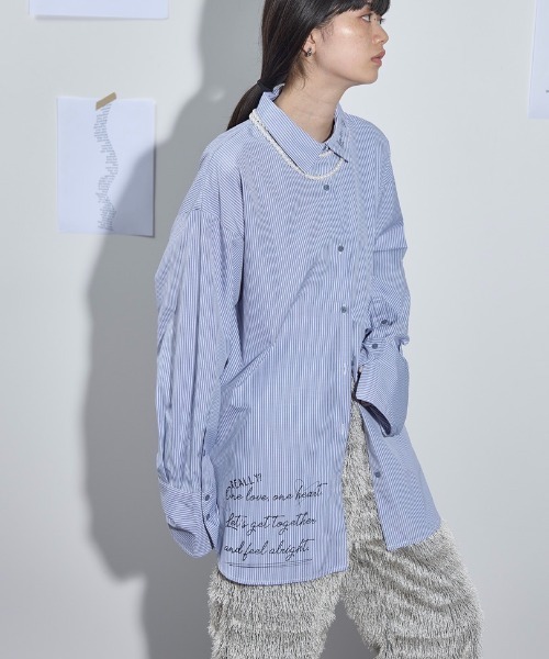 みる　0430★5/5着 セール】レタリングプリントルーズフィットシャツ（シャツ/ブラウス