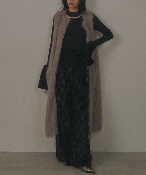 セール】ファーフリンジロングベスト（ベスト）｜VIOLETTA