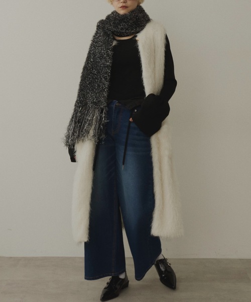 【美品】Ann Demeulemeester フリンジ ロング ベスト コート セール】ファーフリンジロングベスト（ベスト）｜VIOLETTA