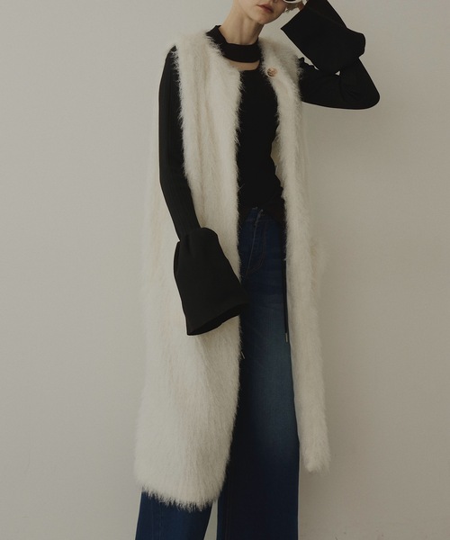 セール】ファーフリンジロングベスト（ベスト）｜VIOLETTA