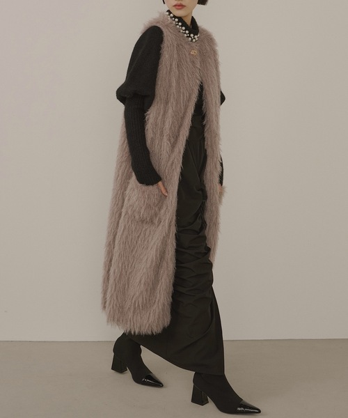 セール】ファーフリンジロングベスト（ベスト）｜VIOLETTA