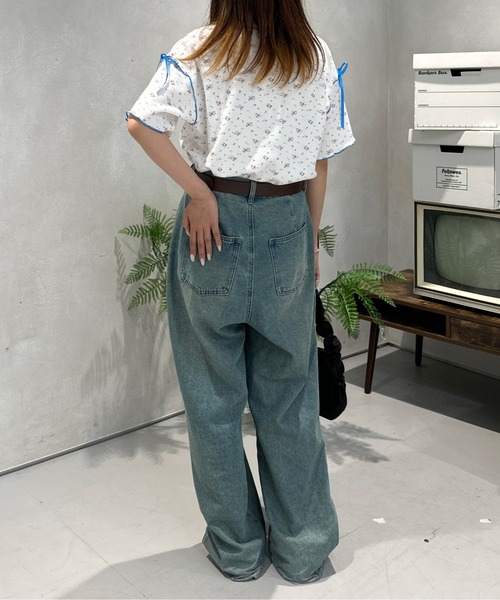 kutir（クティール）の「小花柄ワッフルリボンTシャツ/サーマルTシャツ（Tシャツ/カットソー・レディース・ホワイト/ブラック/アイボリー/ネイビー/オフホワイト・FREE）」の11枚目の写真