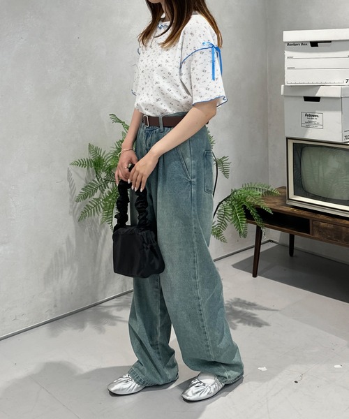 kutir（クティール）の「小花柄ワッフルリボンTシャツ/サーマルTシャツ（Tシャツ/カットソー・レディース・ホワイト/ブラック/アイボリー/ネイビー/オフホワイト・FREE）」の10枚目の写真