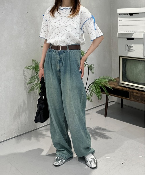 kutir（クティール）の「小花柄ワッフルリボンTシャツ/サーマルTシャツ（Tシャツ/カットソー・レディース・ホワイト/ブラック/アイボリー/ネイビー/オフホワイト・FREE）」の9枚目の写真