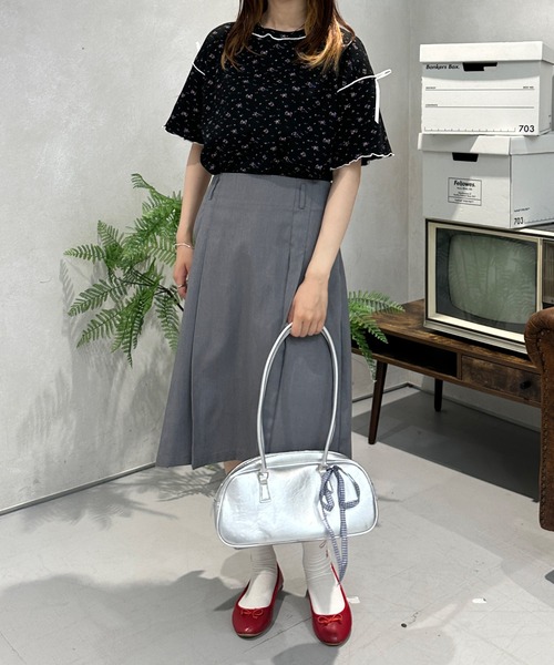 kutir（クティール）の「小花柄ワッフルリボンTシャツ/サーマルTシャツ（Tシャツ/カットソー・レディース・ホワイト/ブラック/アイボリー/ネイビー/オフホワイト・FREE）」の20枚目の写真