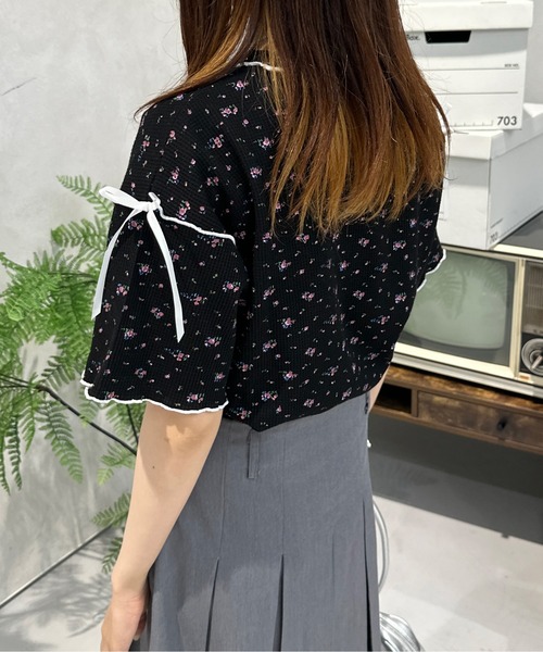 kutir（クティール）の「小花柄ワッフルリボンTシャツ/サーマルTシャツ（Tシャツ/カットソー・レディース・ホワイト/ブラック/アイボリー/ネイビー/オフホワイト・FREE）」の19枚目の写真