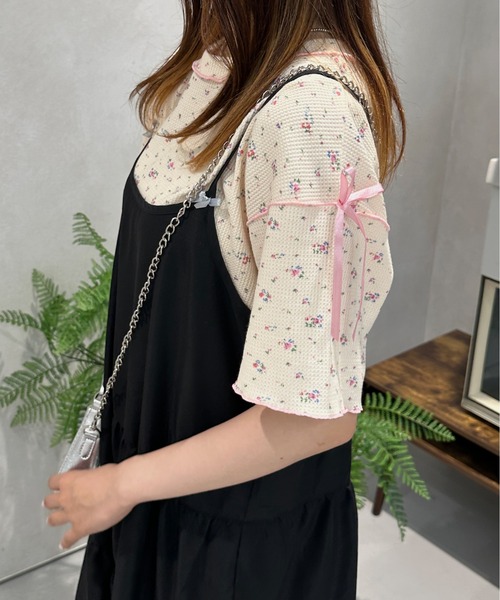 kutir（クティール）の「小花柄ワッフルリボンTシャツ/サーマルTシャツ（Tシャツ/カットソー・レディース・ホワイト/ブラック/アイボリー/ネイビー/オフホワイト・FREE）」の14枚目の写真